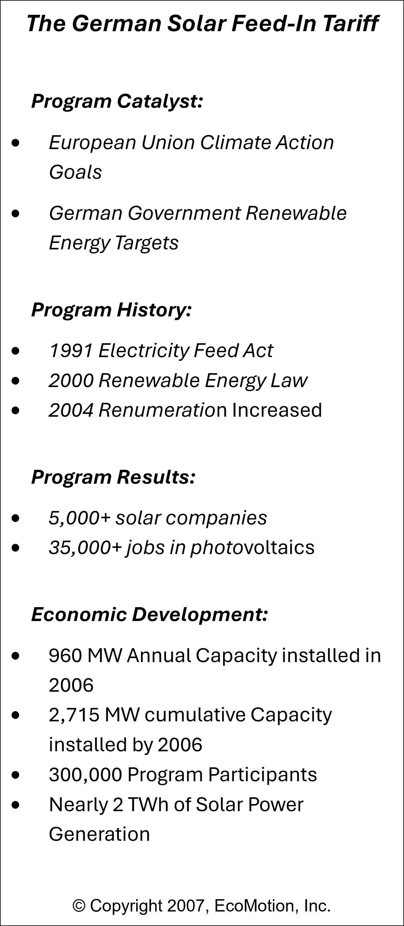 German Solar Feed-In Tariff Summary Table
