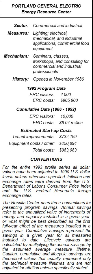 Portland General Electric Energy Resource Center Summary Table