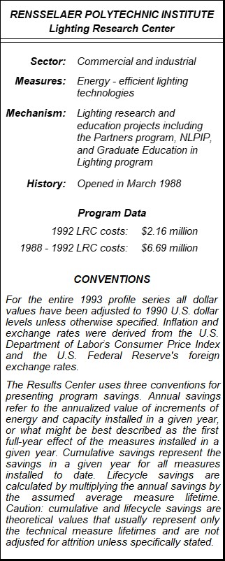 Rensselaer Polytechnic Institute Lighting Research Center Summary Table