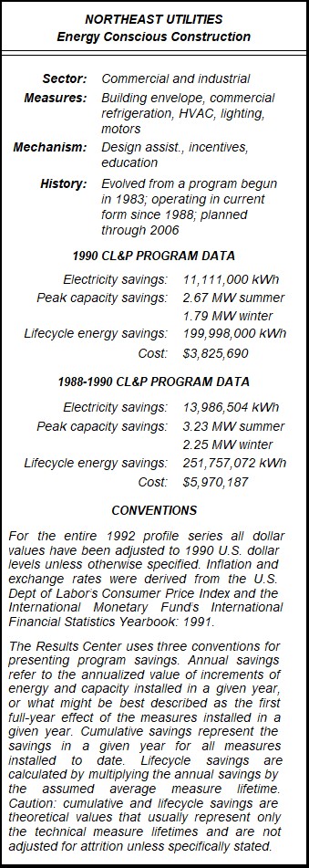 Northeast Utilities Energy Conscious Construction Summary Table