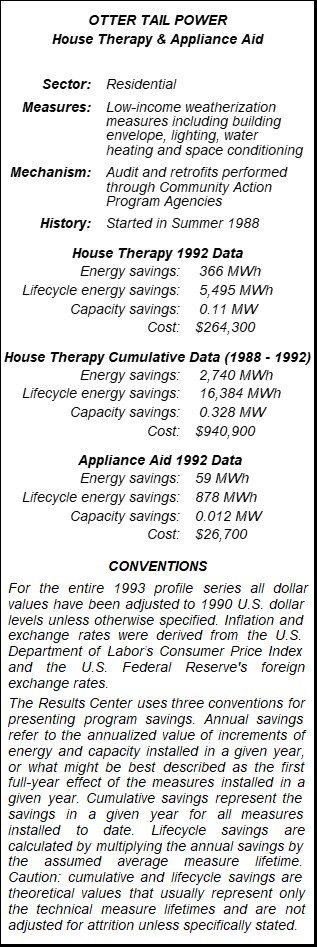Otter Tail Power House Therapy and Appliance Aid Summary Table