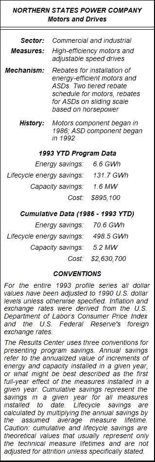 Northern States Power Company Motors and Drives Summary Table