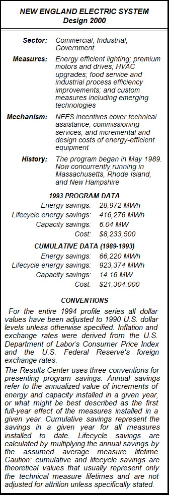 New England Electric System Design 2000 Summary Table