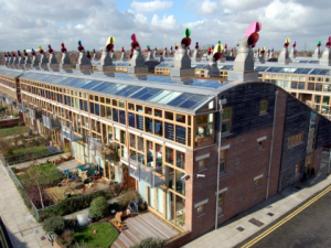 This UK design emphasizes green homes and community