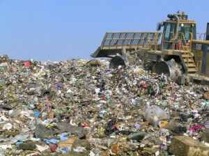 Layers of trash in a landfill